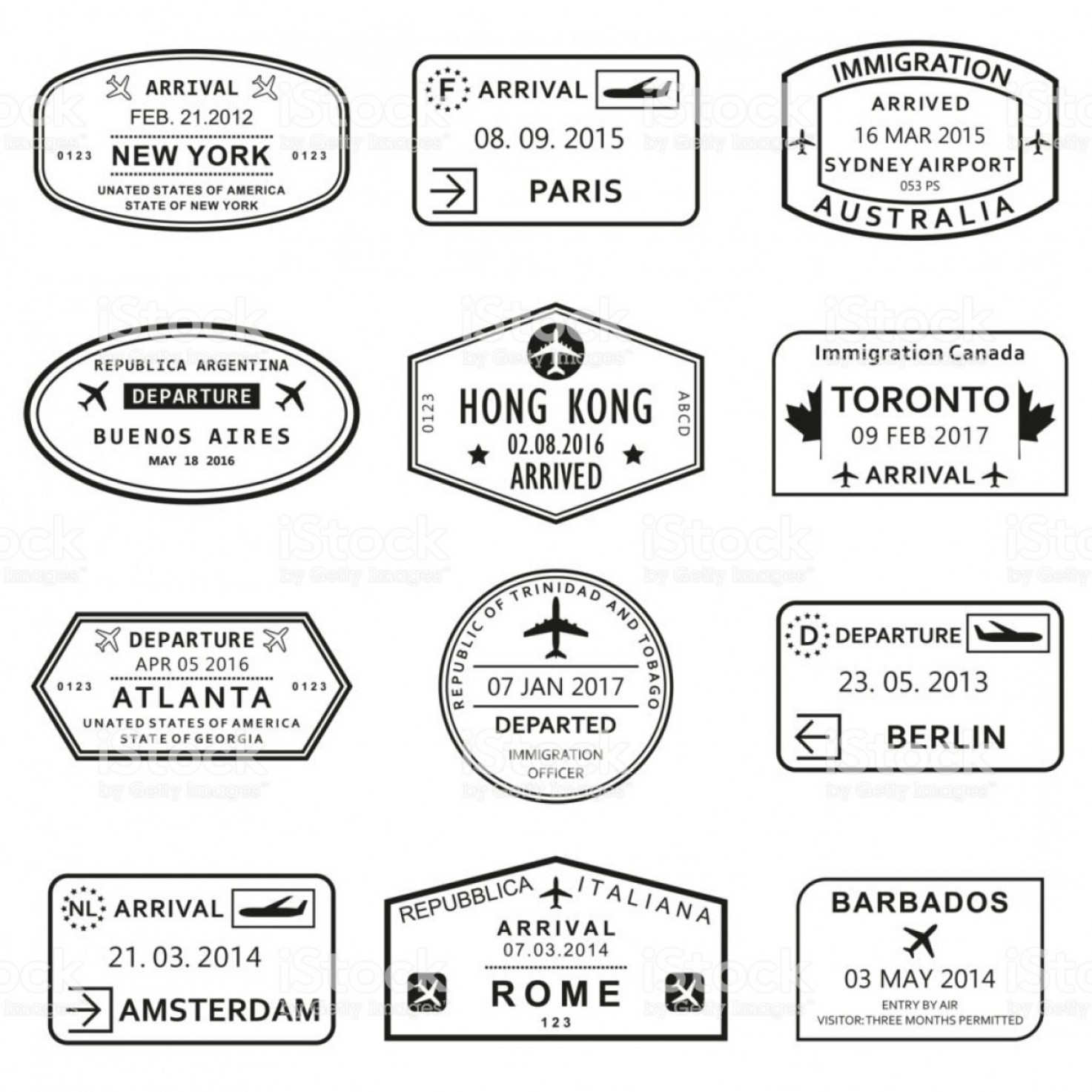 1473x1473 Custom And Travel Passport Stamp Set International Airport Visa