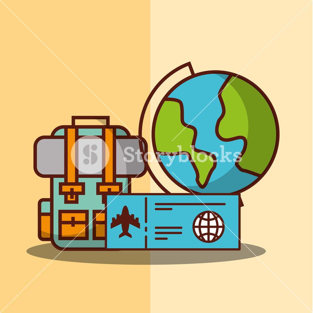 1000x1000 Time To Travel World Backpack Passport Vector Illustration Royalty