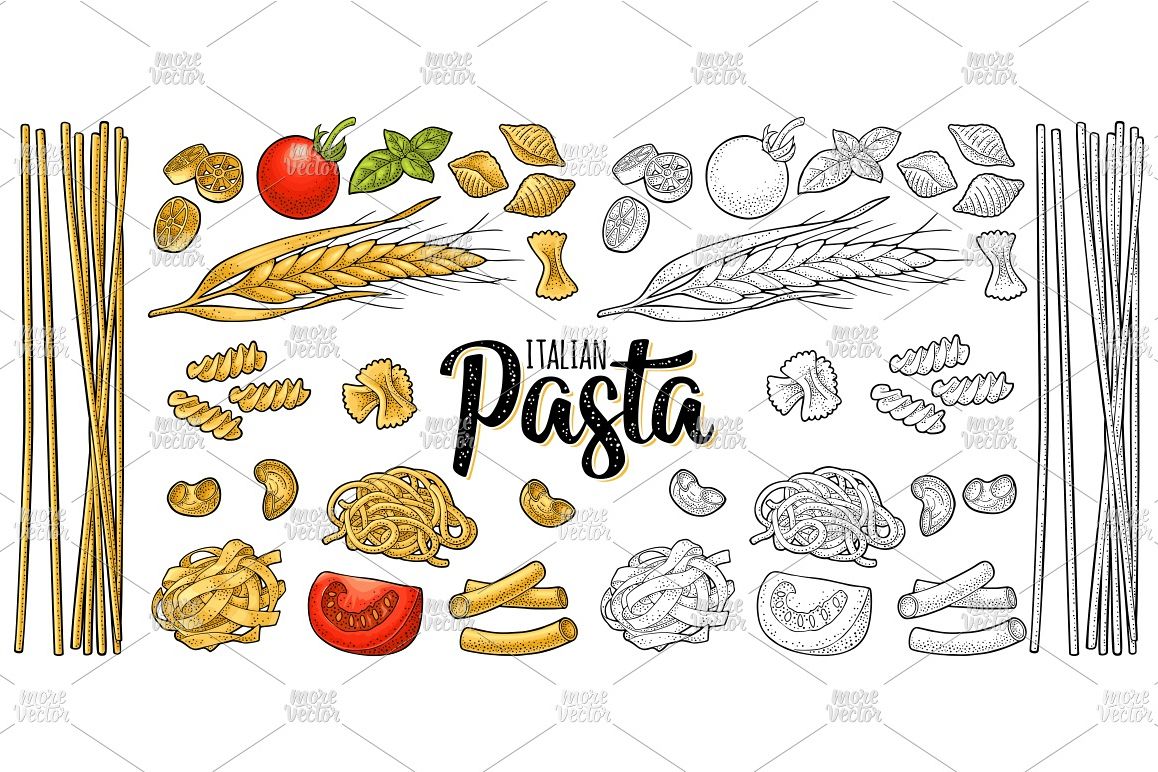 Set With Different Types Of Pasta Vector Vintage Engraving 1158x772 Set With Different Types Of Pasta Vector Vintage Engraving