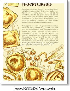 Italian Pasta Vector Poster For Cuisine Template, Art Print 292x382 Italian Pasta Vector Poster For Cuisine Template, Art Print