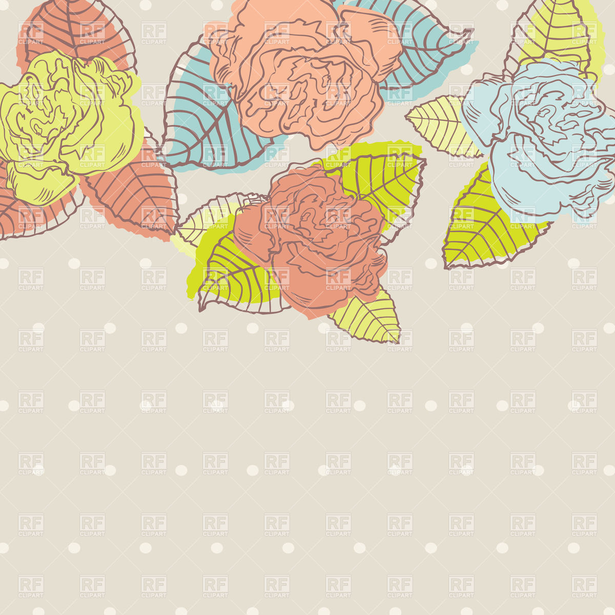 Multi Colored Stylish Buds Of Roses On Pastel Polka Dot Background 1200x1200 Multi Colored Stylish Buds Of Roses On Pastel Polka Dot Background