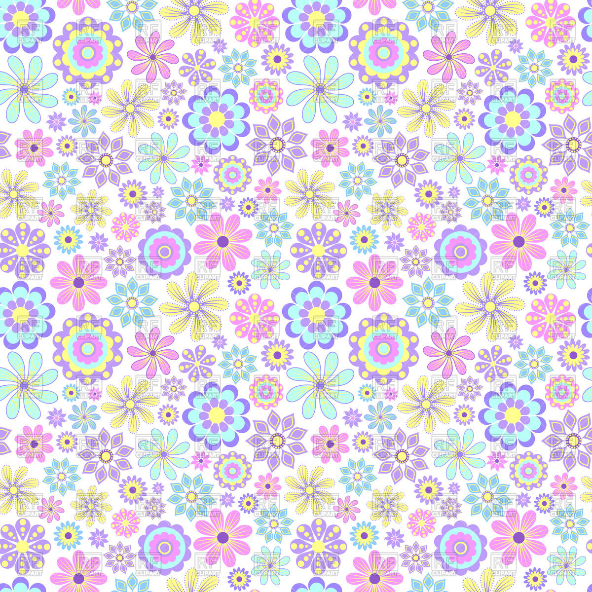 Seamless Pattern With Blooming Flowers In Pastel Color On White 1200x1200 Seamless Pattern With Blooming Flowers In Pastel Color On White