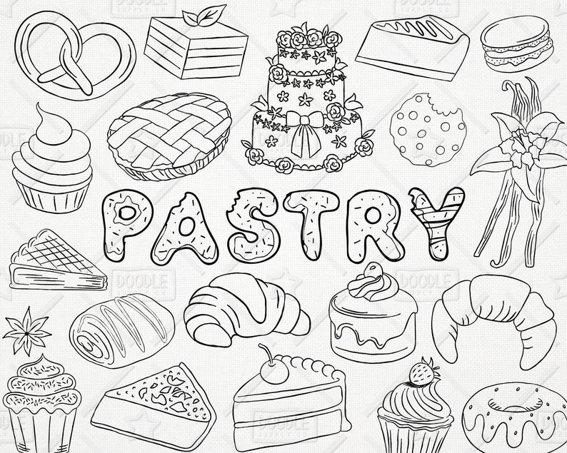 794x635 Doodle Pastry Vector Pack Bakery Clipart Sweets Clipart Etsy