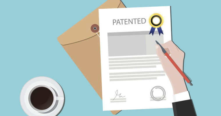 760x400 Patented Patent Document With Badge And Stamp Vector Graphic