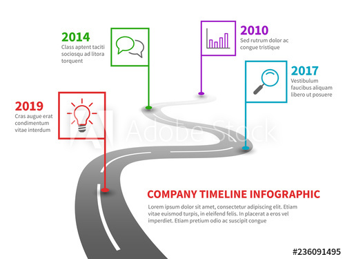 Company Timeline Milestone Road With Pointers, History Process 500x375 Company Timeline Milestone Road With Pointers, History Process