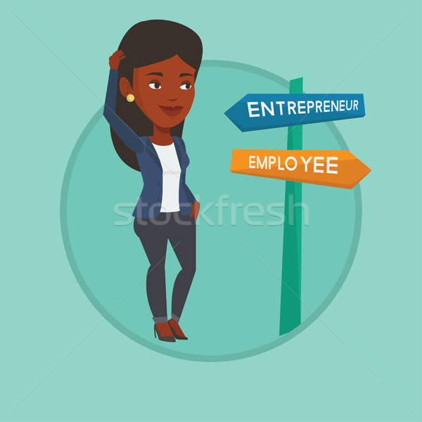 Confused Woman Choosing Career Pathway Vector Illustration 600x600 Confused Woman Choosing Career Pathway Vector Illustration