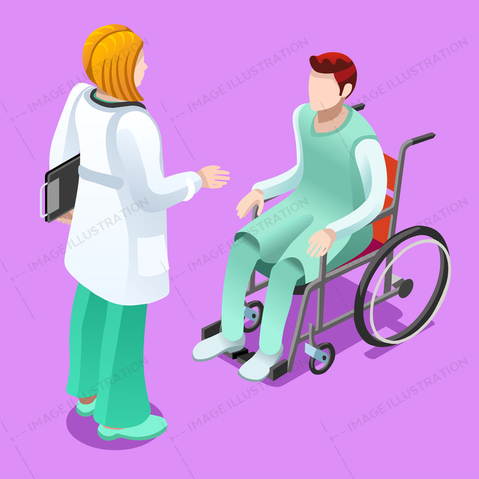 Clinic Doctor Talking With Patient Vector Isometric People 690x690 Clinic Doctor Talking With Patient Vector Isometric People