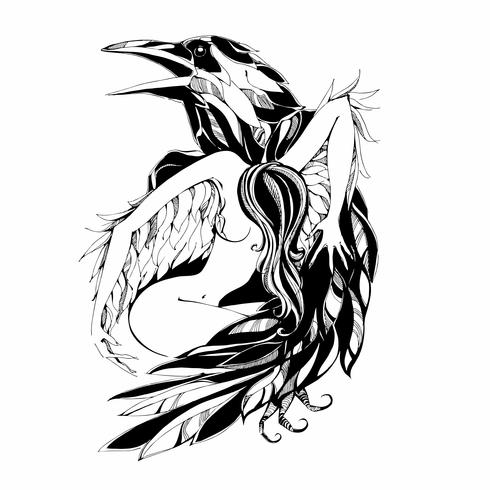 490x490 Raven And Angel Tattoo Protector Patron Vector Illustration