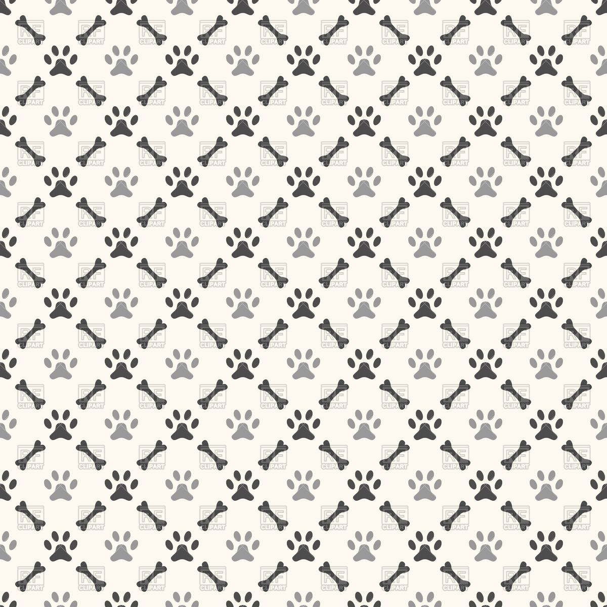 Seamless Pattern With Paw Print And Bone Vector Image 1200x1200 Seamless Pattern With Paw Print And Bone Vector Image