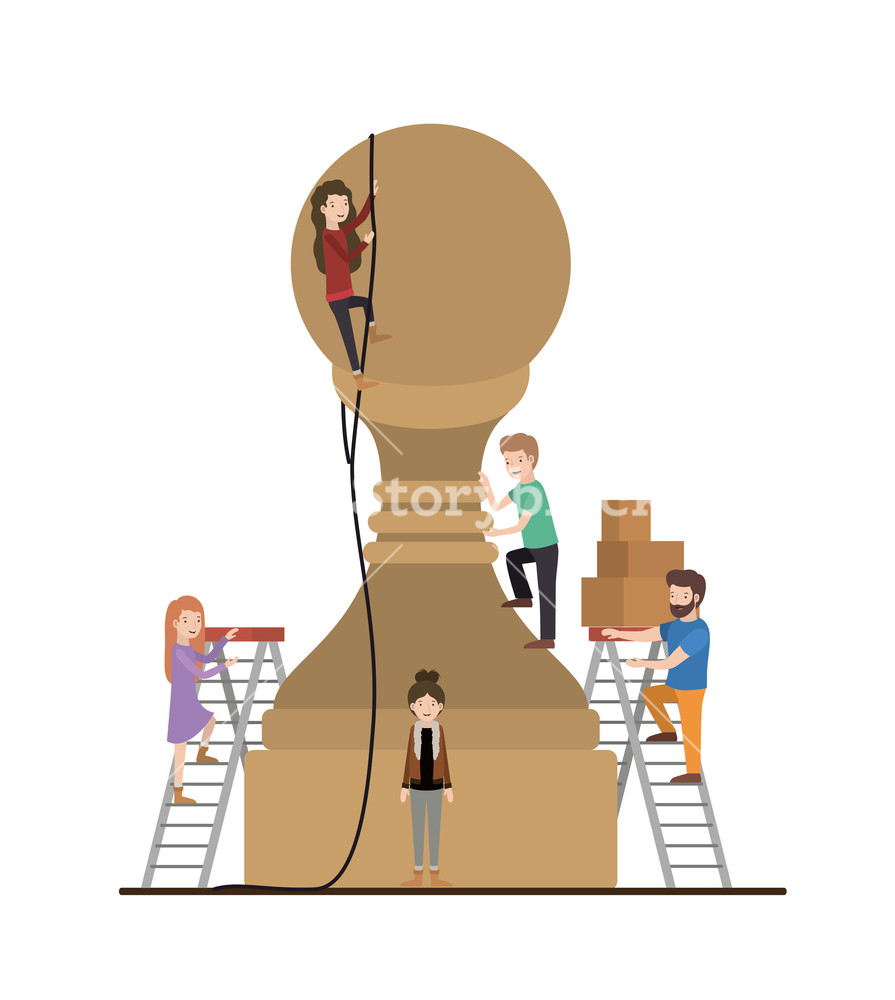 895x1000 Teamwork Mini People Doing Chess Pawn Vector Illustration Design
