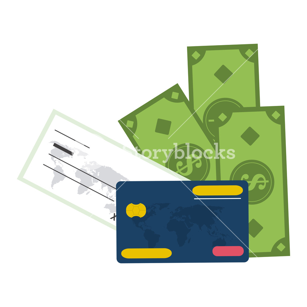 1000x1000 Credit Card And Check With Cash Payment Vector Illustration