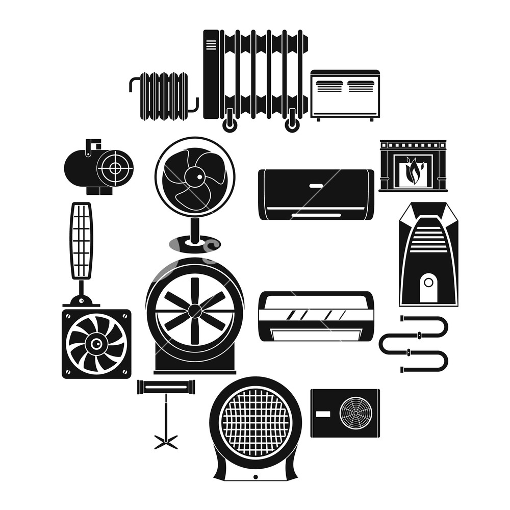 1000x1000 Heating Cooling Air Icons Set Simple Illustration Of Heating