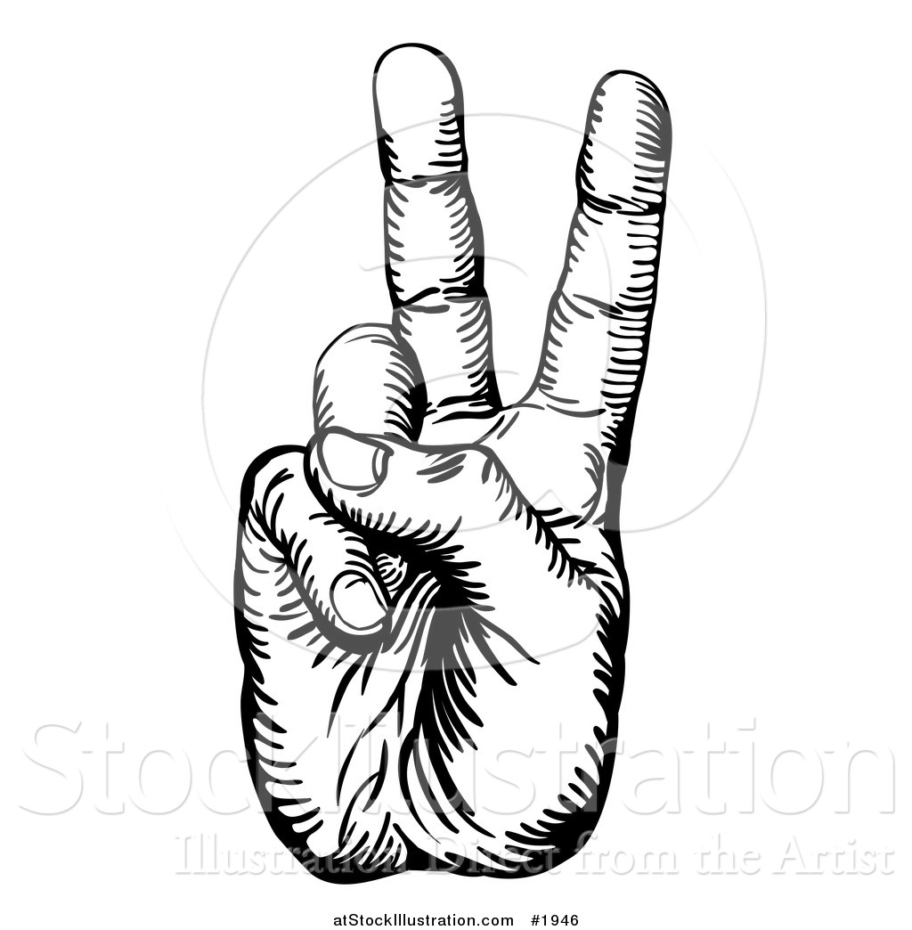 1024x1044 Vector Illustration Of A Black And White Peace Hand