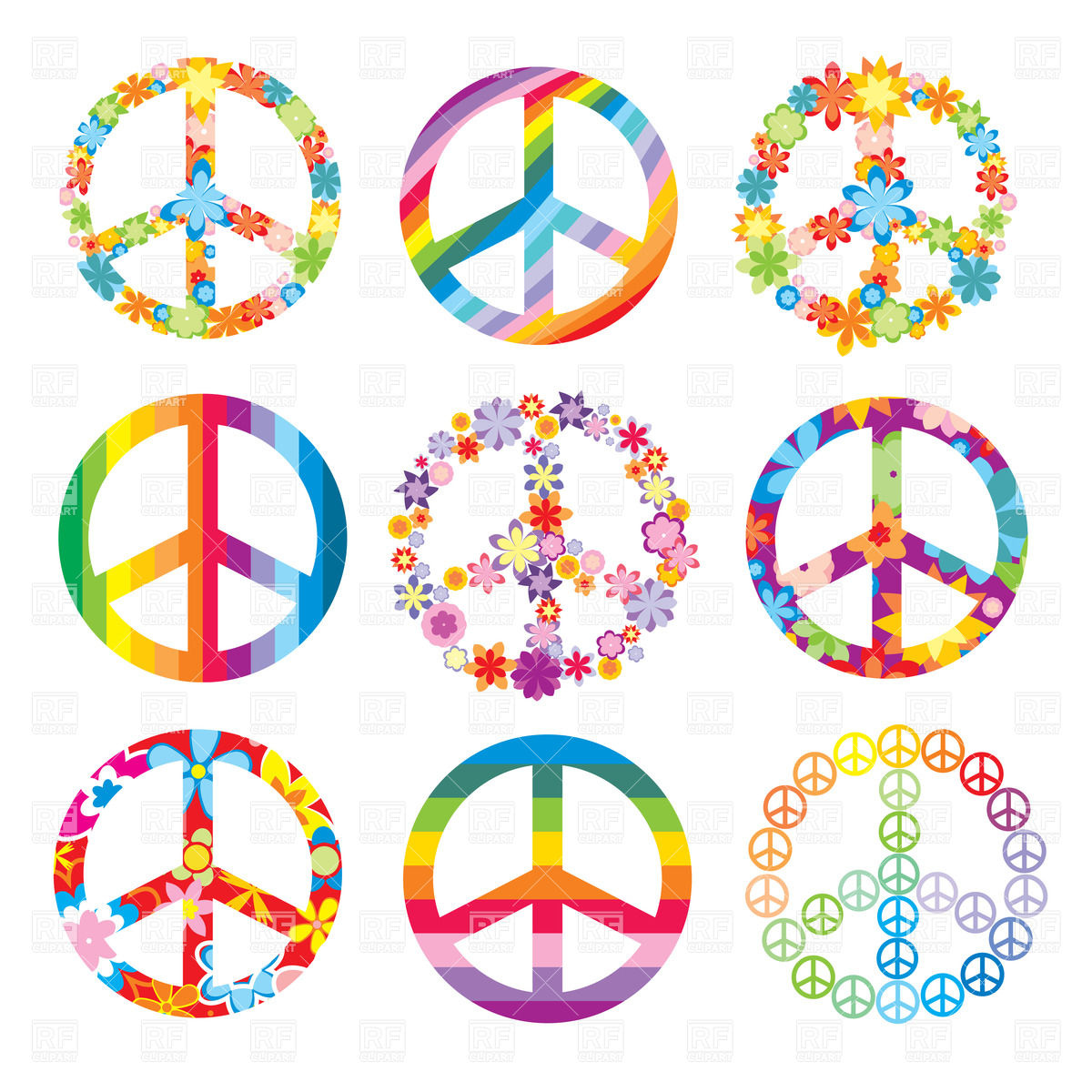 1200x1200 Set Of Cute Peace Symbols Vector Image Of Signs, Symbols, Maps