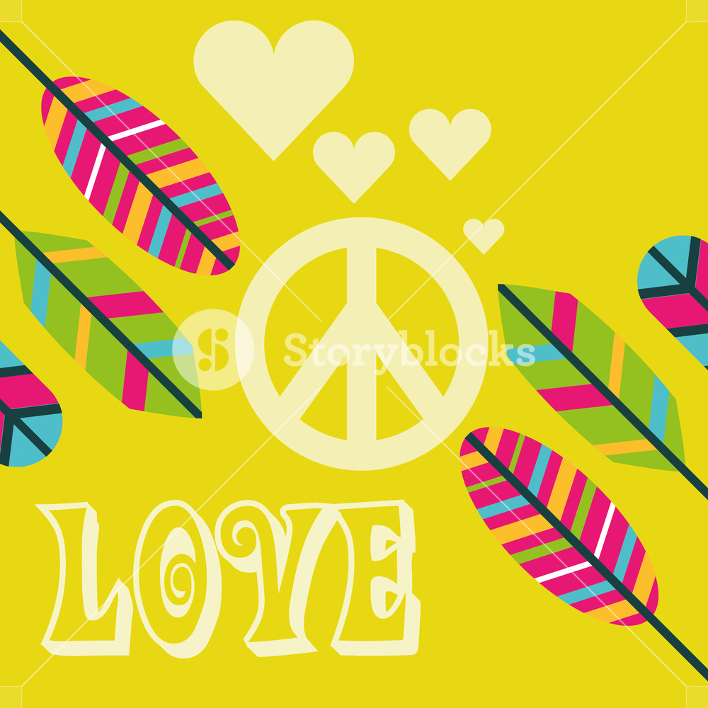 1000x1000 Love Peace Sign Feathers Ornament Free Spirit Vector Illustration