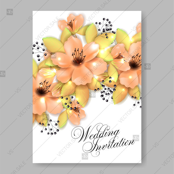 600x600 Peach Color Anemone Floral Wedding Invitation Vector Template Baby