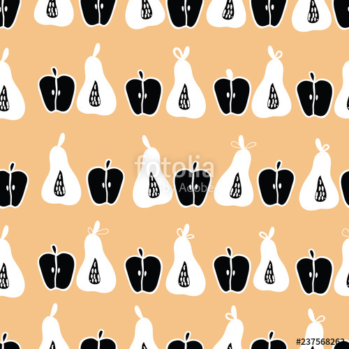 Apple And Pears Black And White On Peach Background Seamless 500x500 Apple And Pears Black And White On Peach Background Seamless