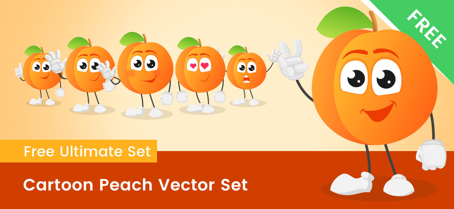 Cartoon Peach Vector Set 1518x700 Cartoon Peach Vector Set