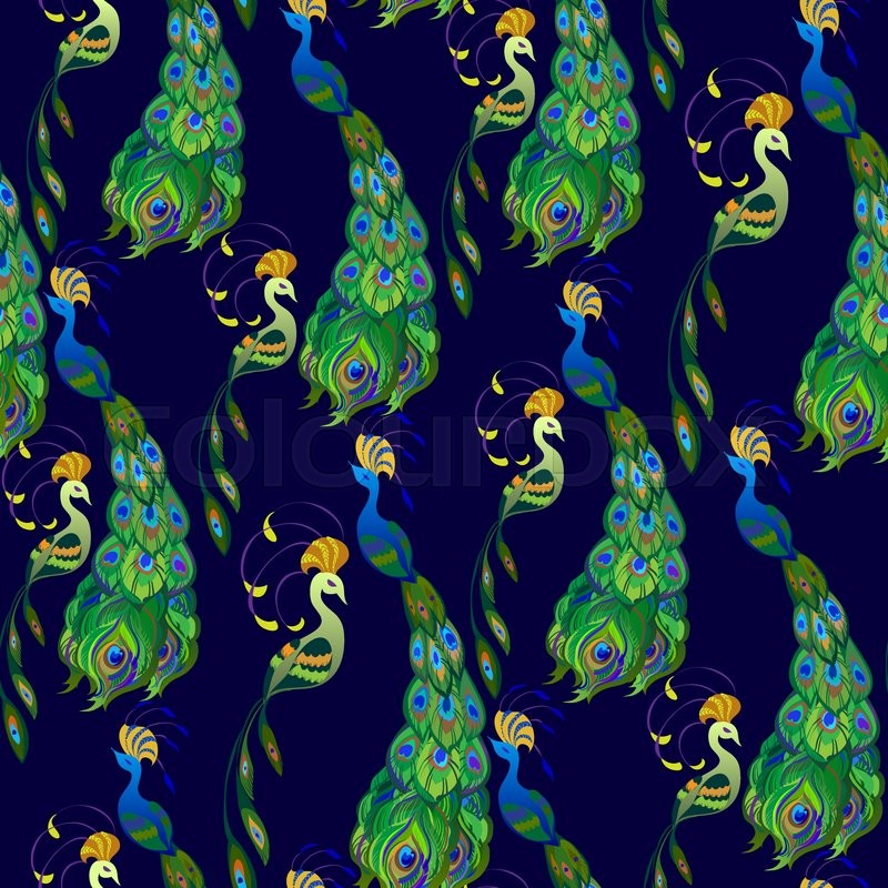 800x800 Green Seamless Peacock Birds Pattern Stock Vector Colourbox