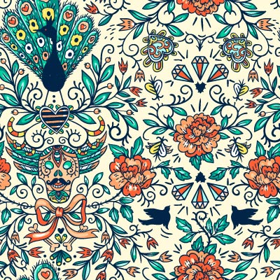 400x400 Peacock And Diamonds Pattern Vector Graphics Tshirt Factory