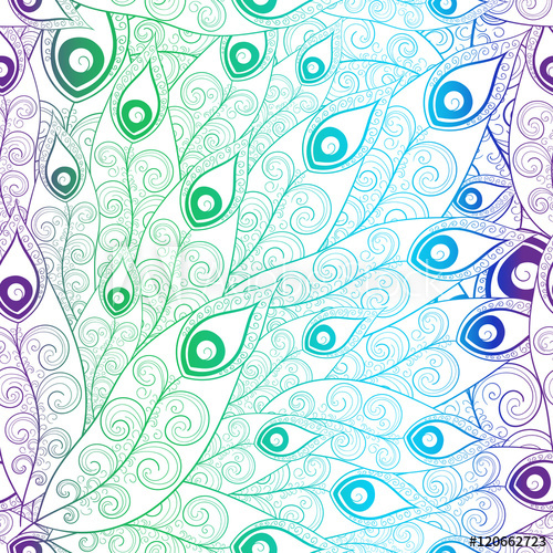 500x500 Peacock Feather Pattern Vector Seamless Decorative Background