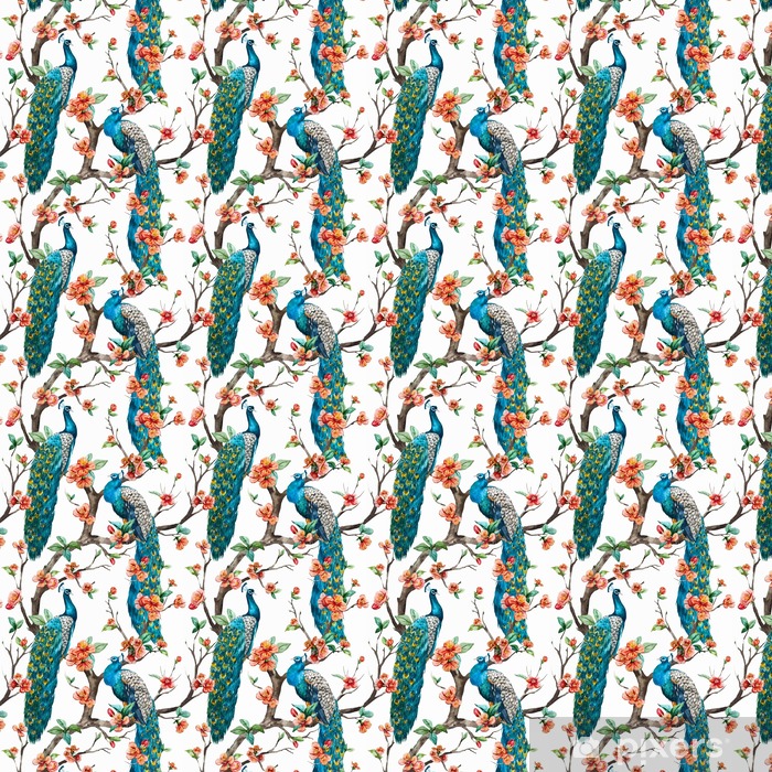 700x700 Watercolor Vector Peacock Pattern Wallpaper