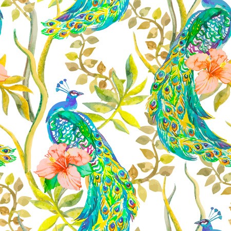 450x450 Beautiful Peacock Pattern Tropical Seamless Pattern Vector