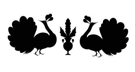 450x240 Peacock Silhouette Hand Drawn Fantasy Bird Isolated Black