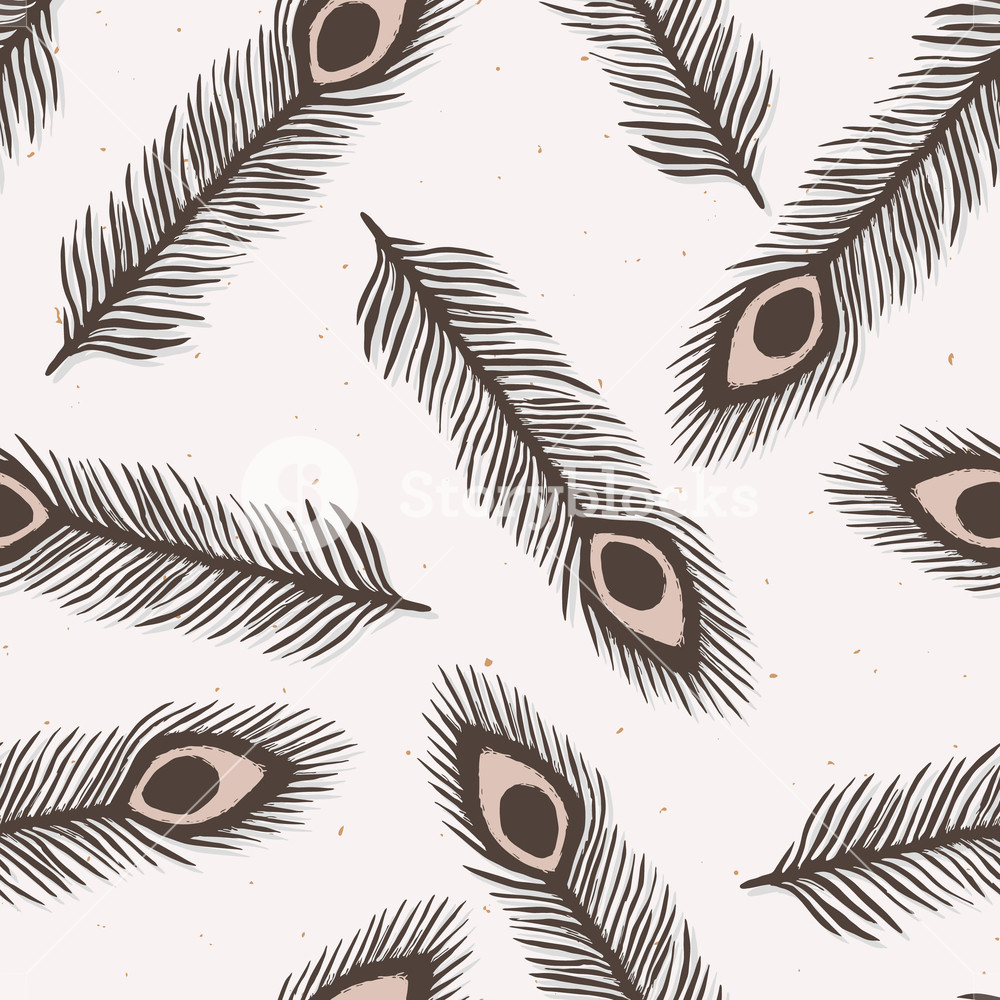 1000x1000 Rustic Peacock Feather Lino Cut Texture Seamless Vector Pattern