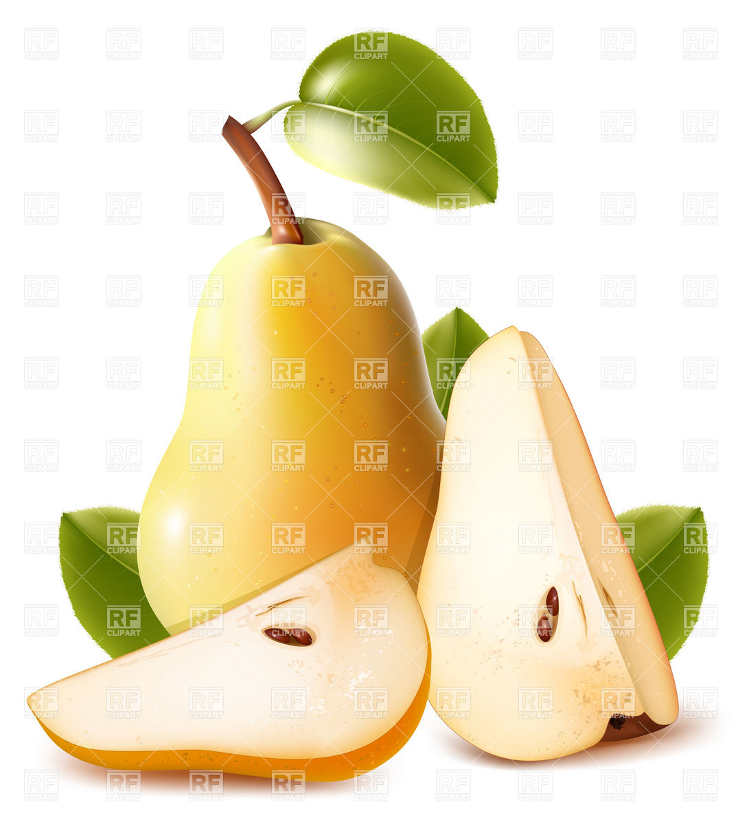 1091x1200 Ripe Pear Cut With Green Leaves Vector Image Of Food And Beverages
