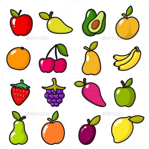 590x590 Collection Of Fruits In Cartoon Style Fruit Food Cartoon, Apple