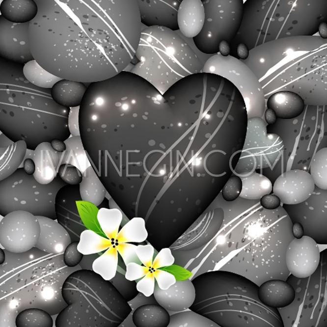 666x666 Sea Water And Pebbles Stones With Flowers, Vector Illustration