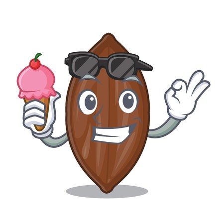 450x450 With Ice Cream Character Pecan Nuts In Wood Bowl Vector