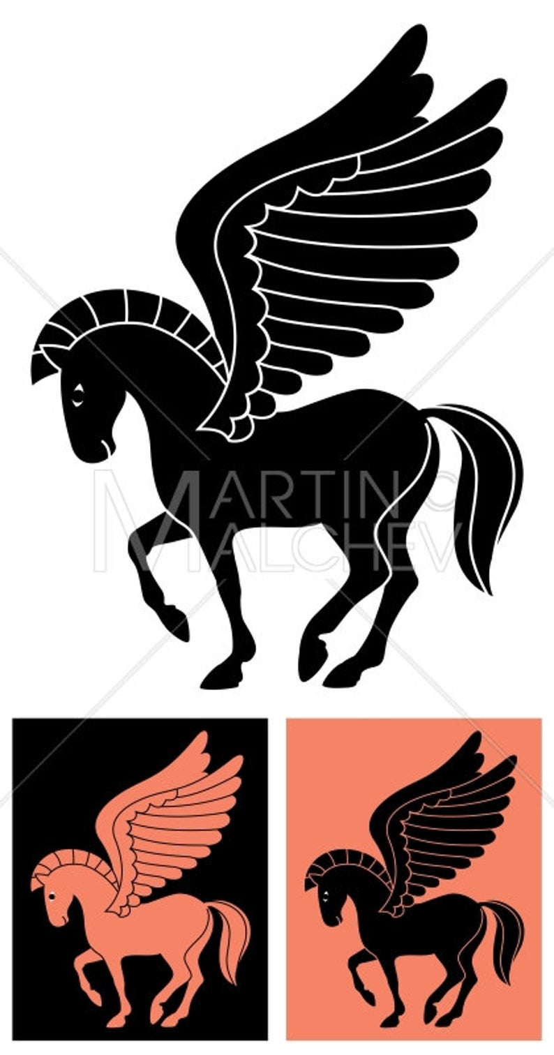 794x1512 Decorative Pegasus Vector Cartoon Illustration Horse Etsy