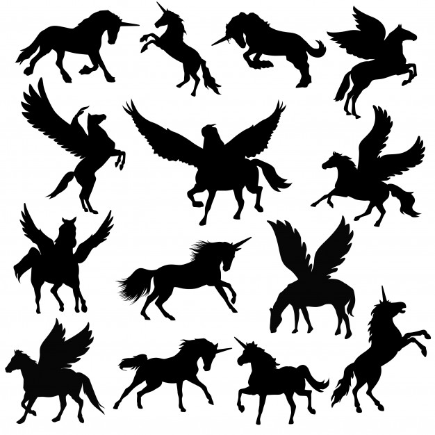 626x626 Pegasus Unicorn Animal Clip Art Silhouette Vector Vector Premium