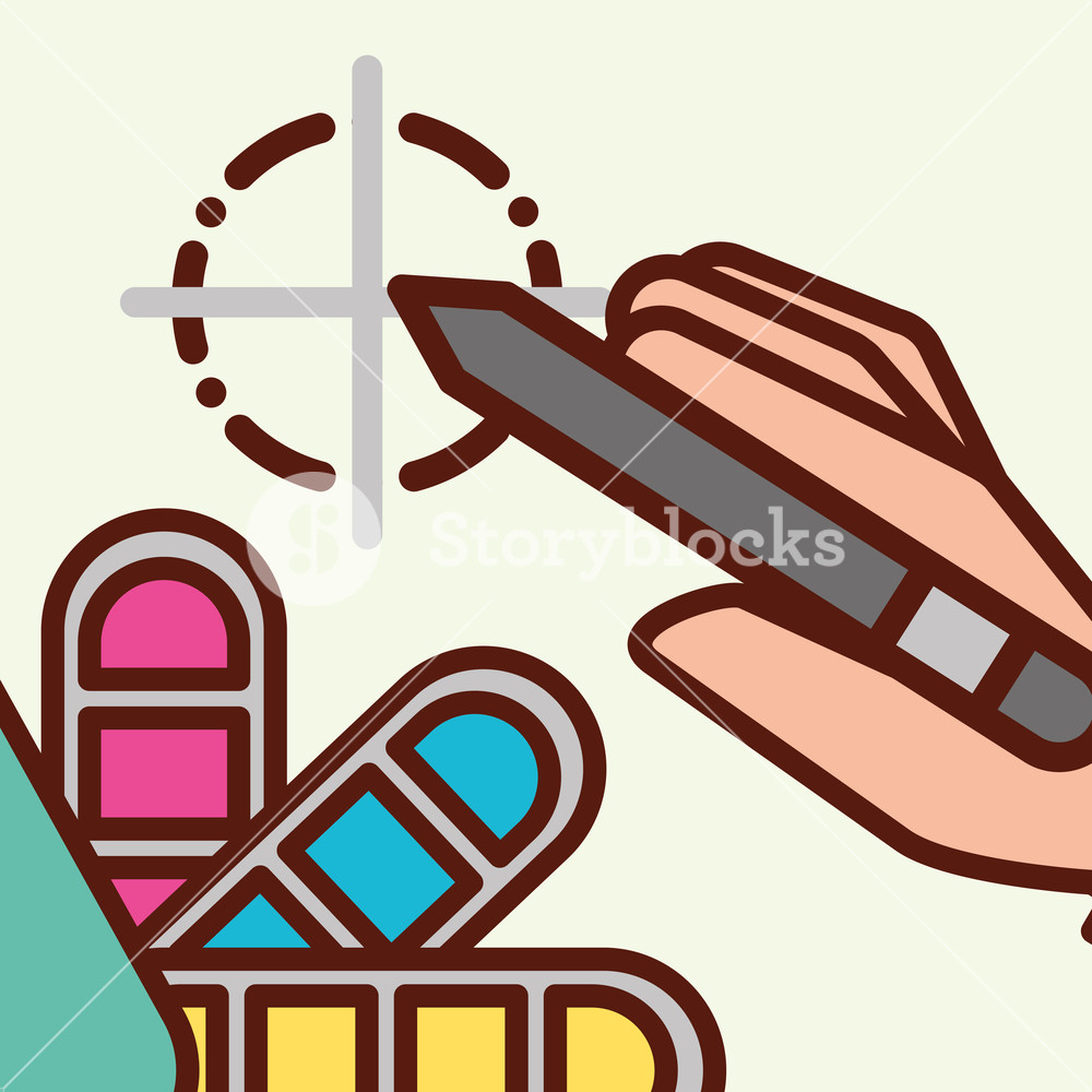 Graphic Design Hand Holding Pen Colors Palette Focus Circle Vector 1000x1000 Graphic Design Hand Holding Pen Colors Palette Focus Circle Vector