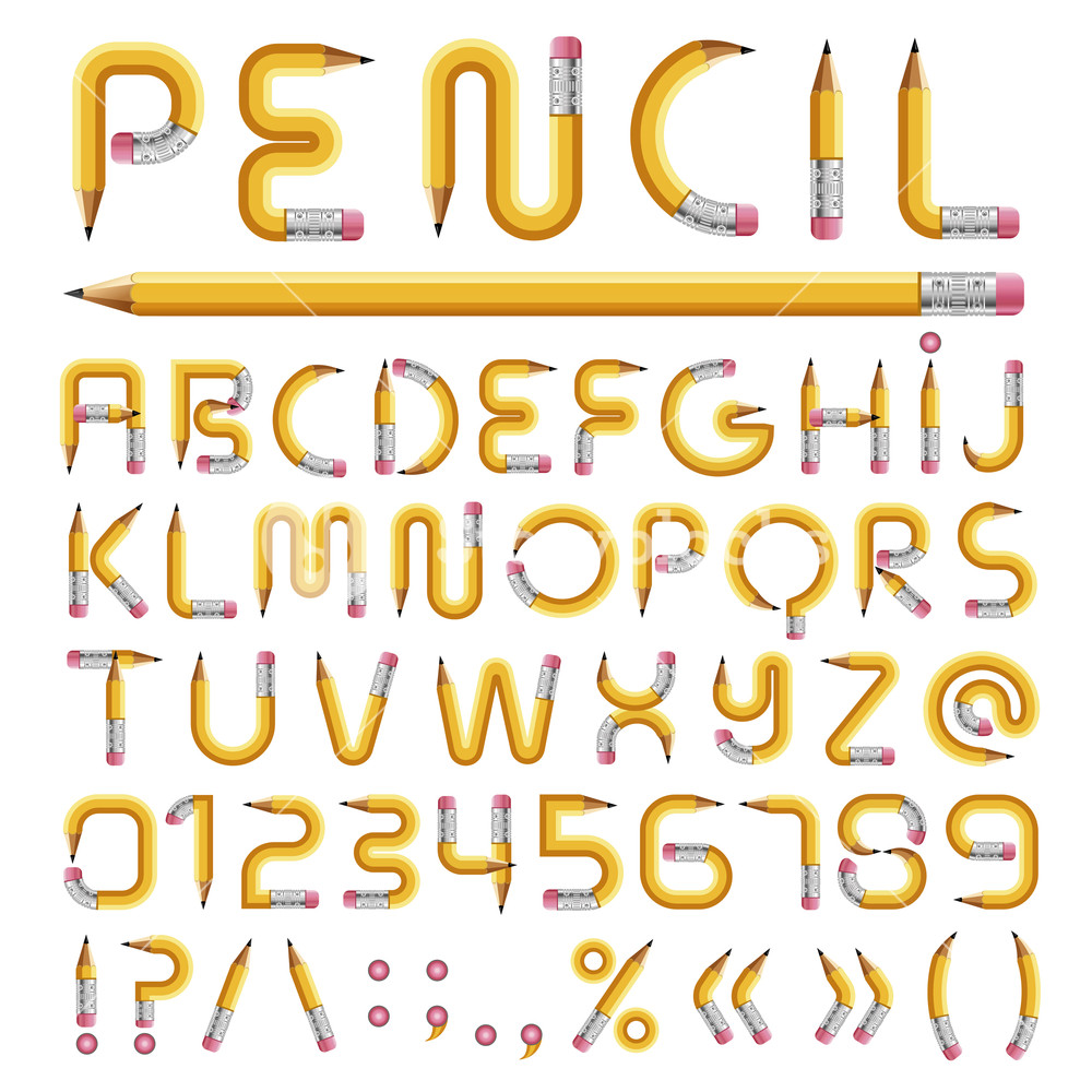 1000x1000 Pencil Texture Cartoon Alphabet With Numbers Isolated On White