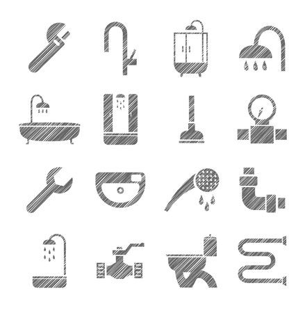 442x450 Plumbing And Running Water, Icons, Monochrome, Pencil Shading