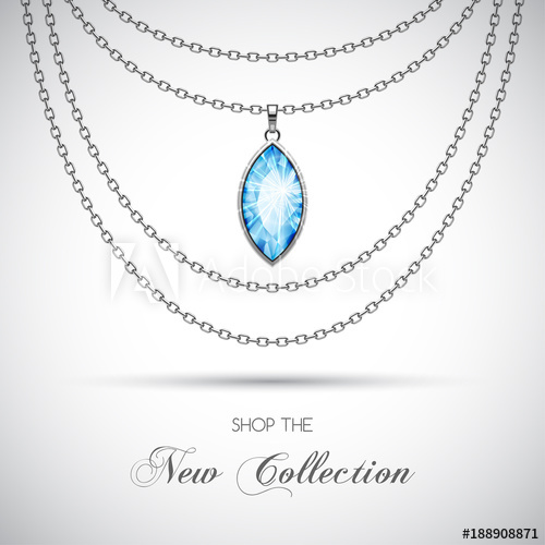 Silver Chain Necklace With Diamond Pendant Vector Illustration 500x500 Silver Chain Necklace With Diamond Pendant Vector Illustration