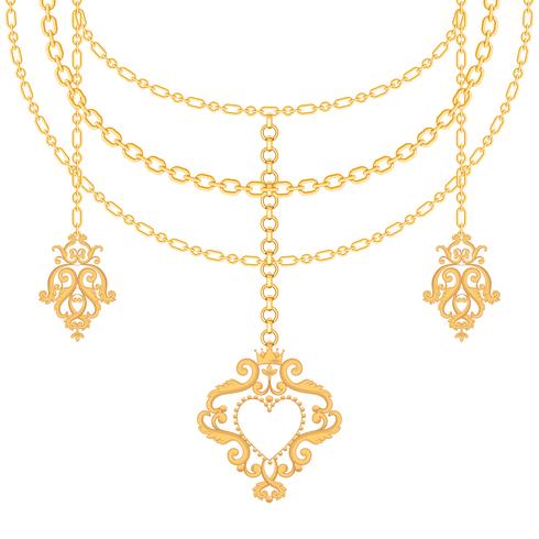 Background With Chains Golden Metallic Necklace And Pendant 490x490 Background With Chains Golden Metallic Necklace And Pendant