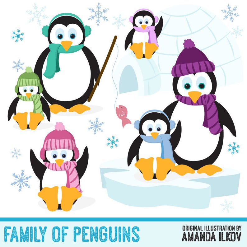 794x794 Hand Drawn Vector Penguins Clip Art Penguin Clipart Etsy