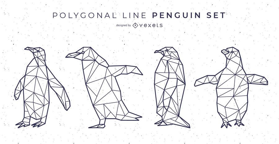 900x465 Polygonal Line Penguin Vector Set