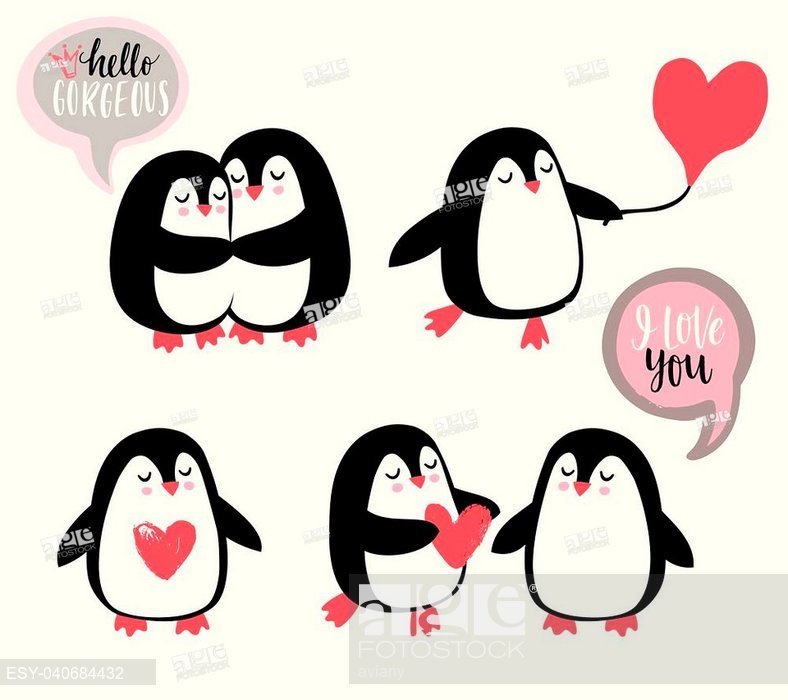 788x700 Cute Romantic Penguins Vector Illustration, Stock Vector, Vector