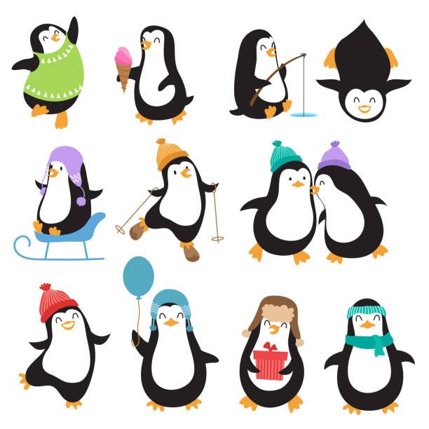 612x612 Funny Christmas Penguins Vector Characters Vector Art Illustration