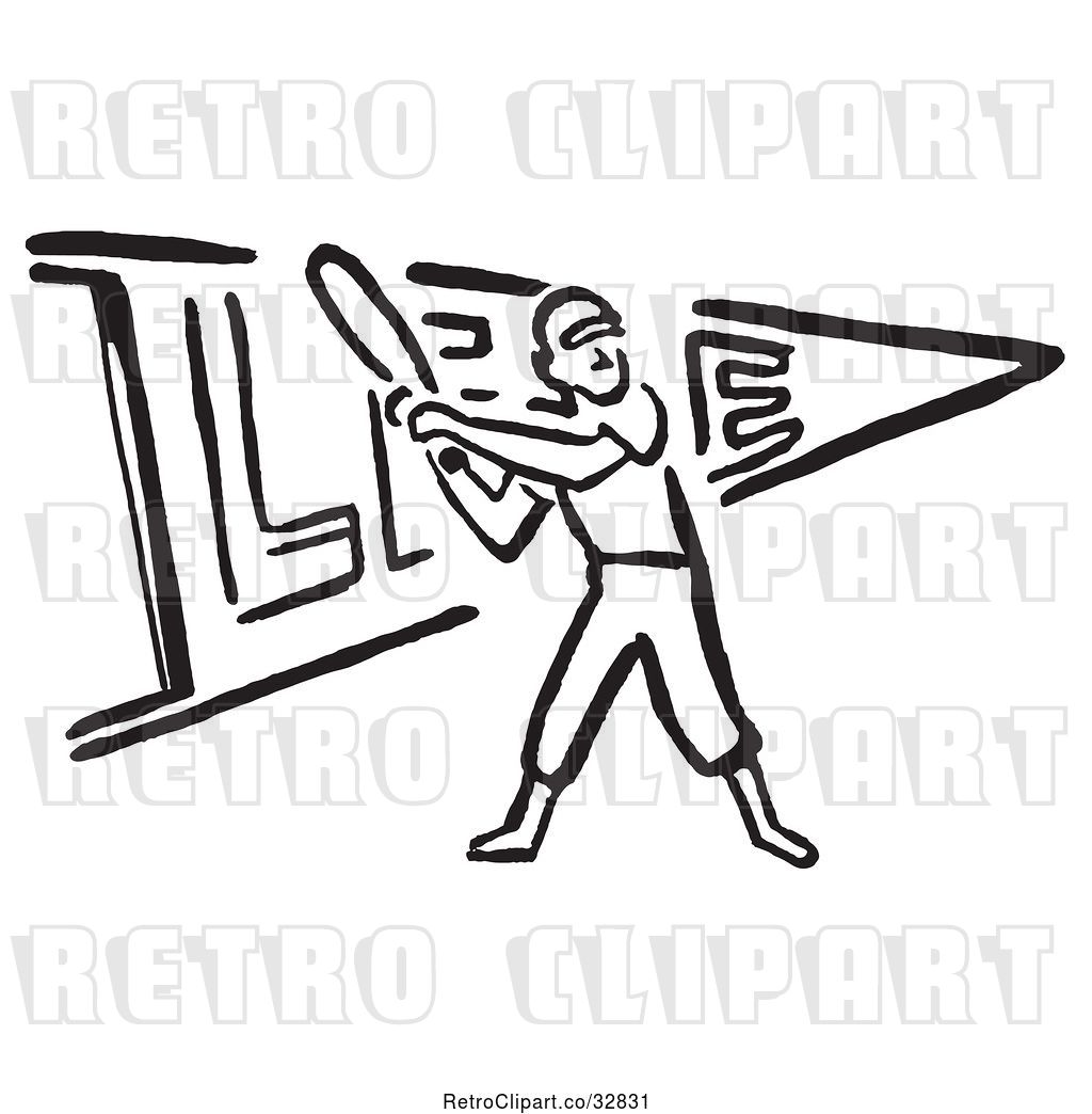 1024x1044 Vector Clip Art Of Baseball Player Batting Over A Pennant Flag