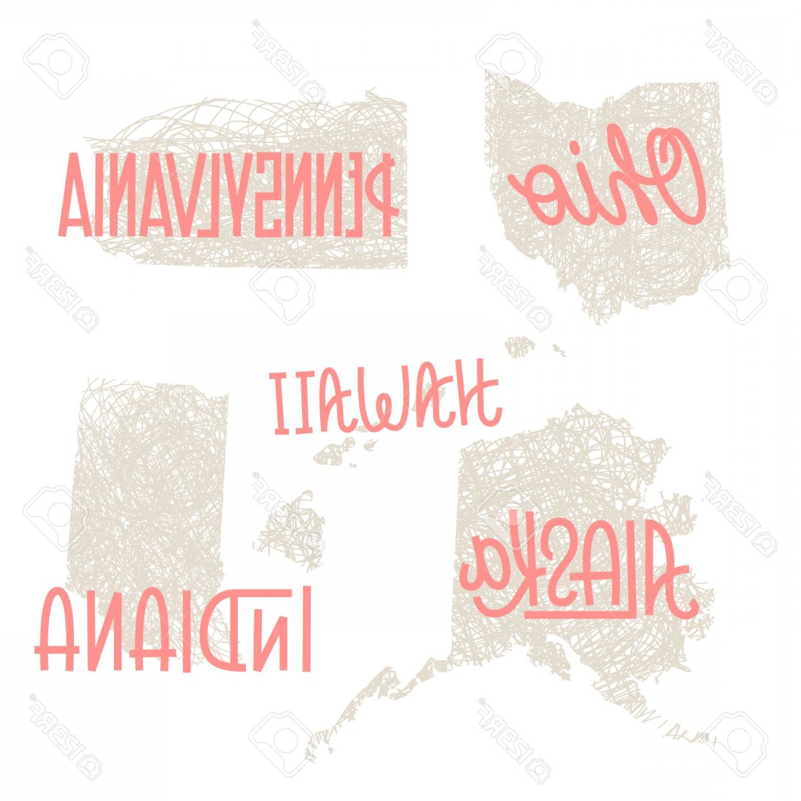 1560x1560 Photostock Vector Ohio Pennsylvania Hawaii Alaska Indiana Usa