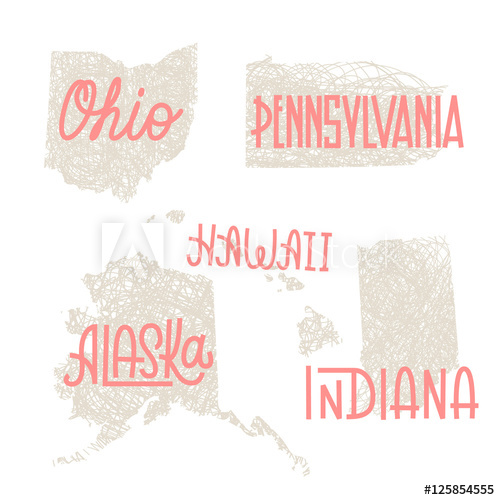 500x500 Ohio, Pennsylvania, Hawaii, Alaska, Indiana Usa State Outline Ar