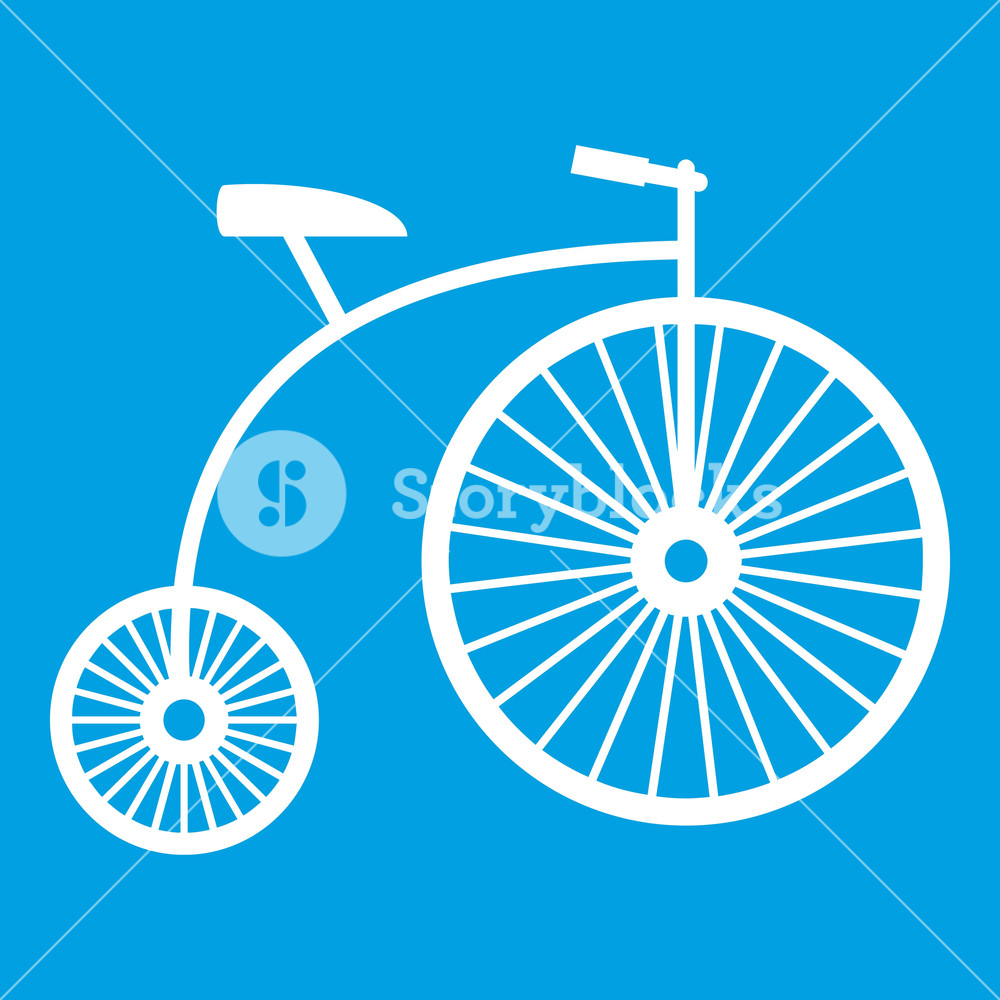 1000x1000 Penny Farthing Icon White Isolated On Blue Background Vector