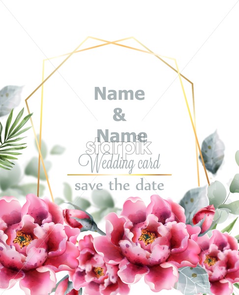 486x600 Peony Flowers Vector Watercolor Frame Delicate Floral Decor