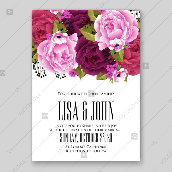 600x600 Pink Red Maroon Peony Wedding Invitation Floral Spring Vector